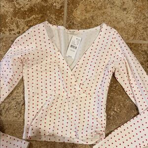 Brandy Melville White Long Sleeve Top with Red Hearts